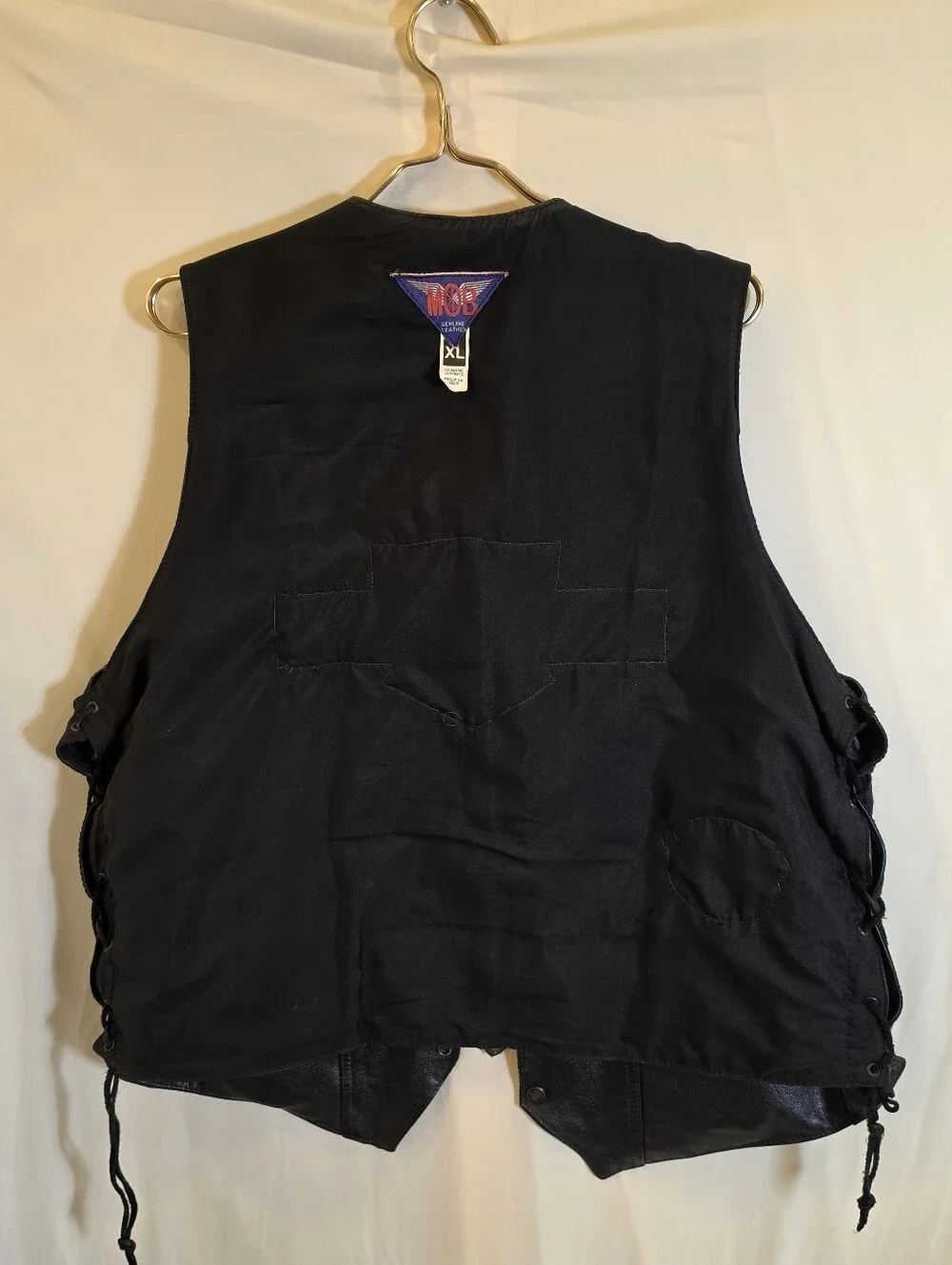 Vintage MOB Leather Biker Vest XL Patched Harley Davidson Bar Shield Sturgis 93